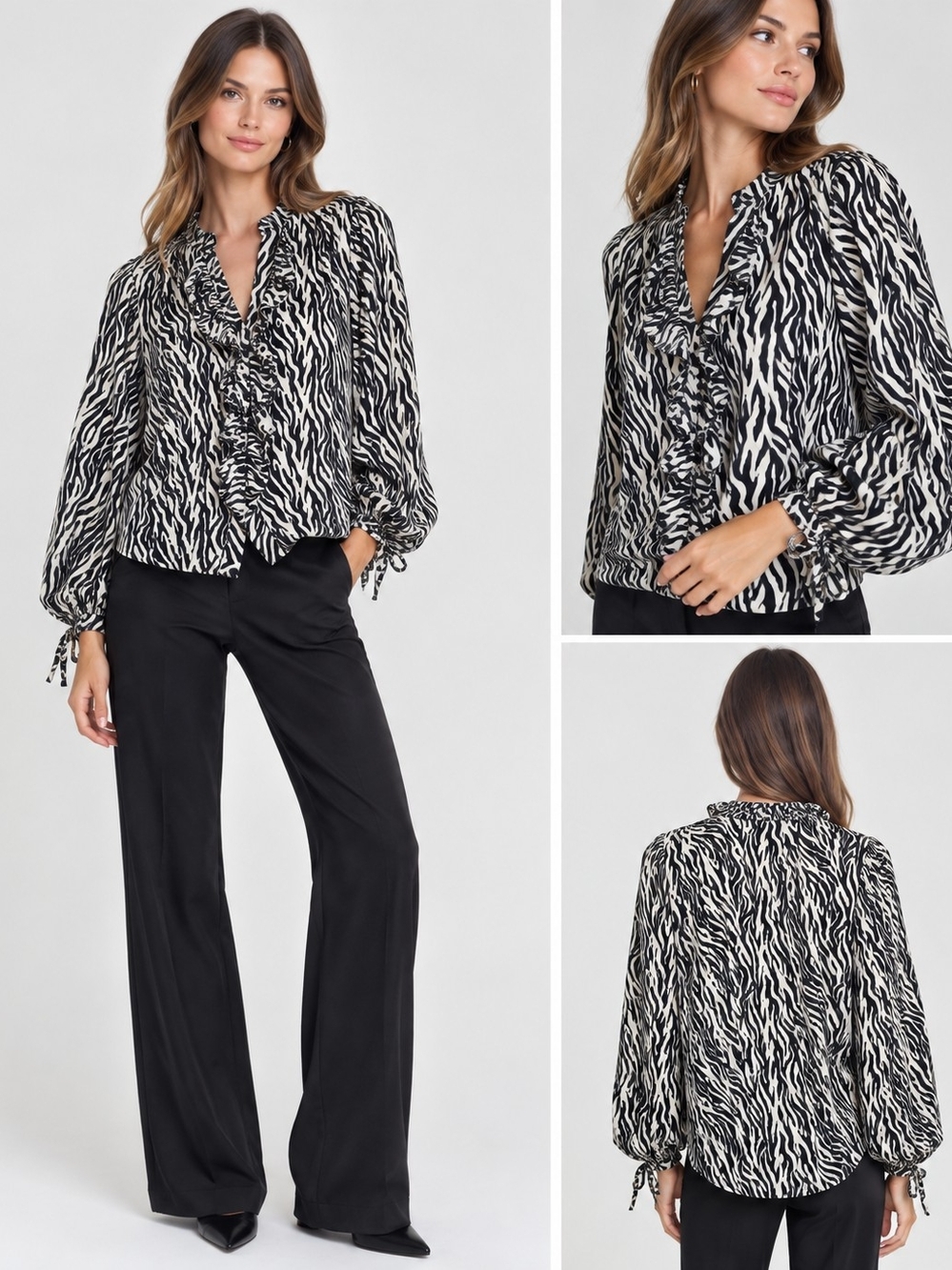 ZARA Zebra Print Balloon Sleeve Blouse XS NWT